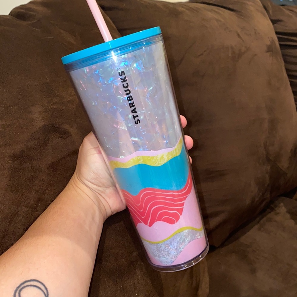 Starbucks 2020 Spring Coral Wave Venti Cold Cup Teal Tumbler